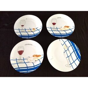 Limoges Porcelaine de Sologne Canape Plates France Camembert Cheese & Wine Set/4